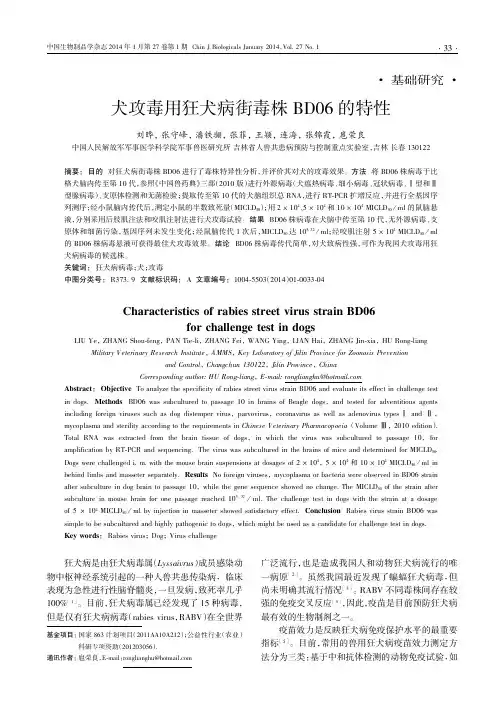 犬攻毒用狂犬病街毒株BD06的特性