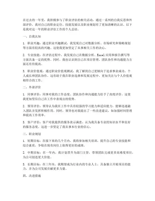 职业评估个人总结范文