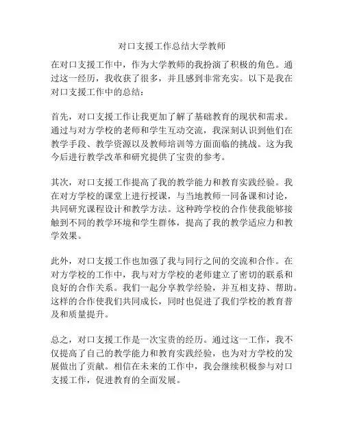 对口支援工作总结大学教师