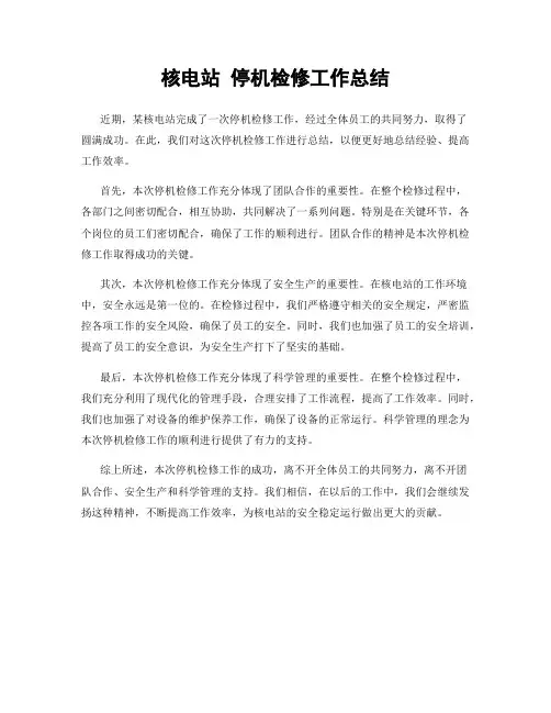 核电站 停机检修工作总结