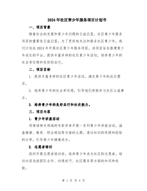 2024年社区青少年服务项目计划书