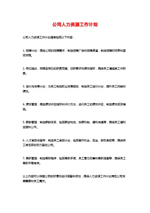 公司人力资源工作计划
