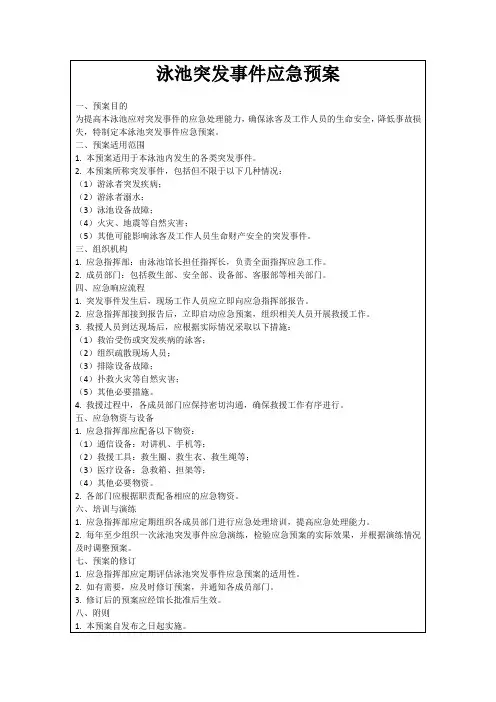 泳池突发事件应急预案