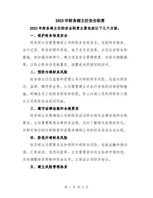 2023年财务部主任安全职责