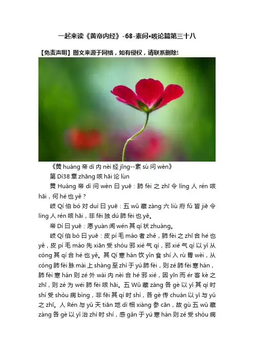 一起来读《黄帝内经》-68-素问·咳论篇第三十八