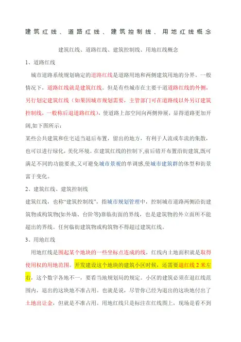 建筑红线、道路红线、建筑控制线、用地红线概念