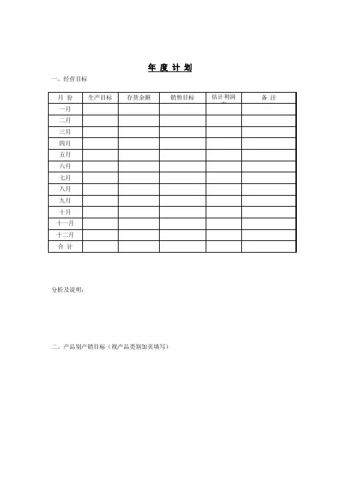 企业管理表格计划