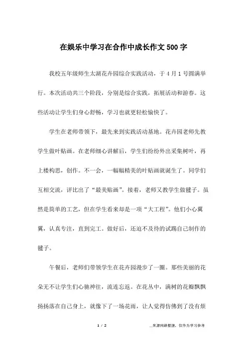 在娱乐中学习在合作中成长作文500字_说明文