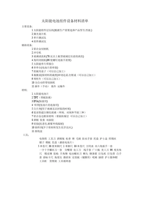 太阳能电池组件设备清单