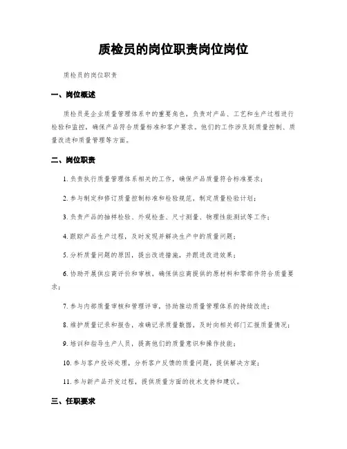质检员的岗位职责岗位岗位
