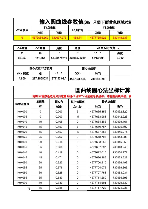 圆曲线坐标计算程序