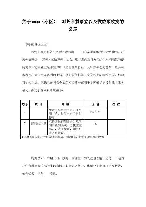 物业小区业主公告(模板)
