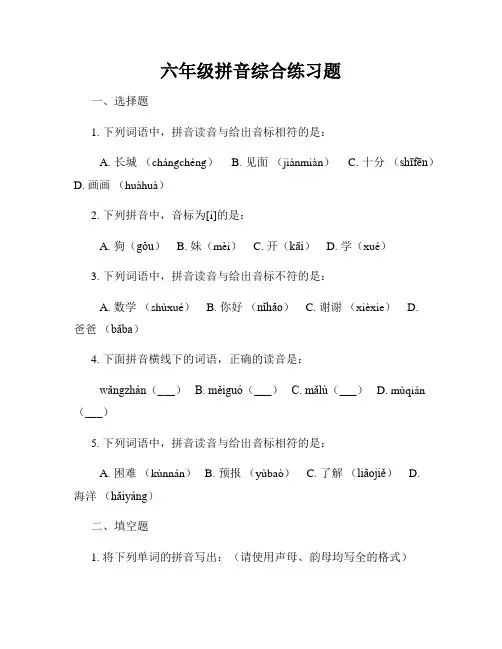 六年级拼音综合练习题