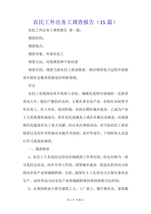 农民工外出务工调查报告(15篇)