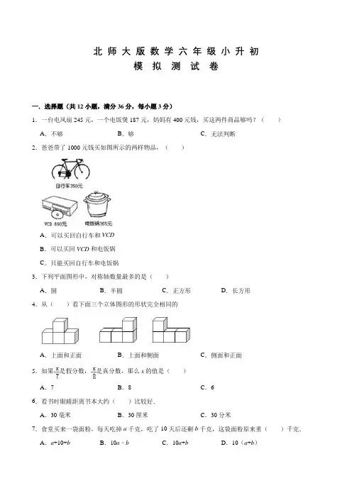 北师大版小升初数学试题及答案