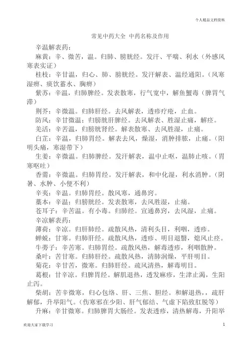常见中药大全 中药名称及作用
