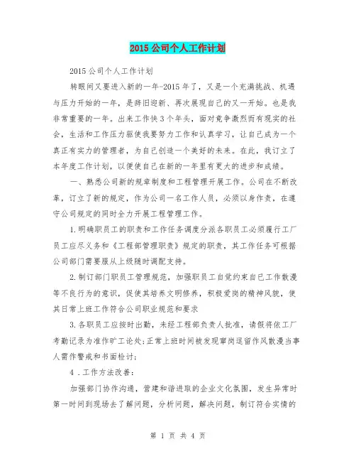 2015公司个人工作计划