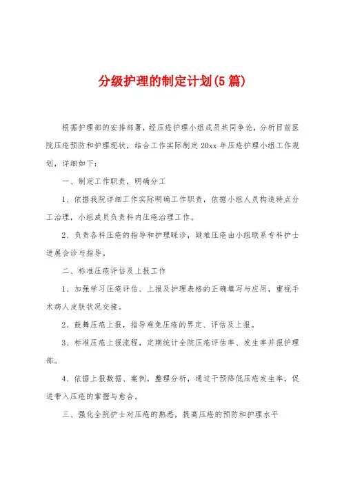 分级护理的制定计划(5篇)