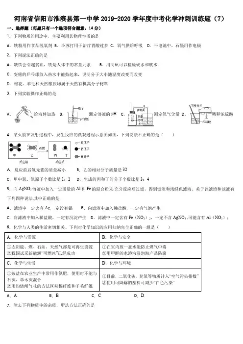 河南省信阳市淮滨县第一中学2019-2020学年度中考化学冲刺训练题(7)