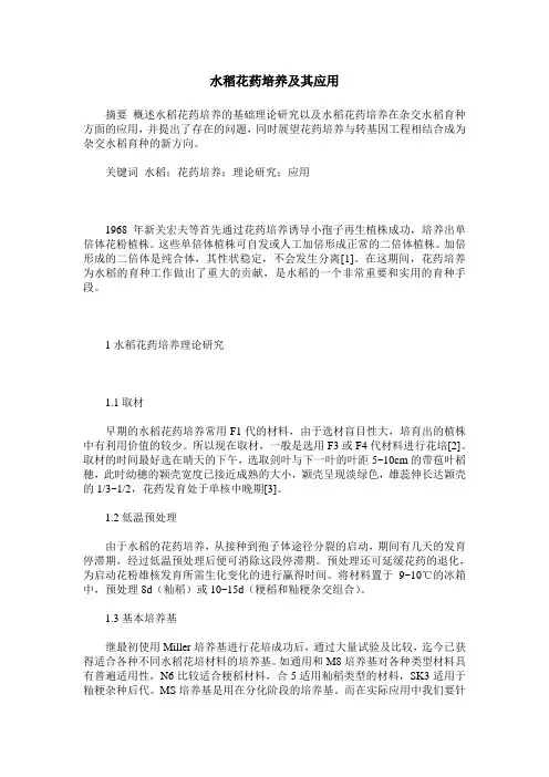 水稻花药培养及其应用