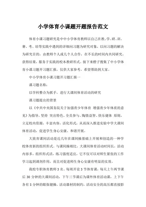 小学体育小课题开题报告范文