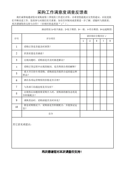 采购工作满意度调查反馈表(可修改)