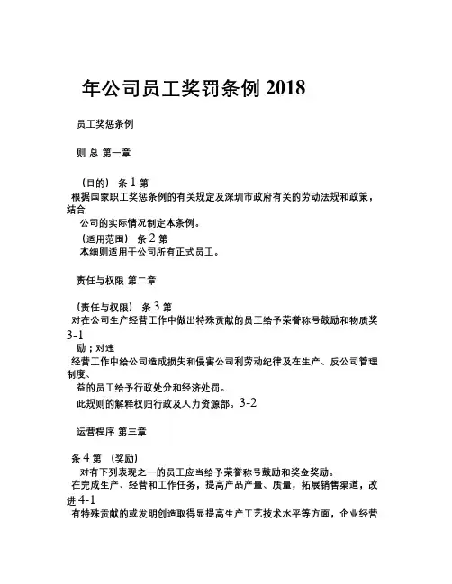 2018年公司员工奖罚条例