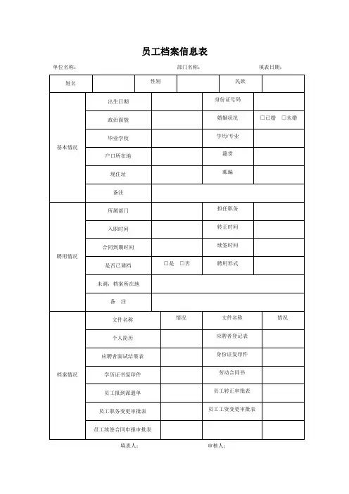 员工档案信息表(打印版)