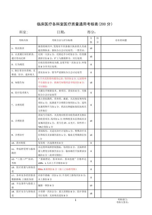 医疗质量考核表(较完整)
