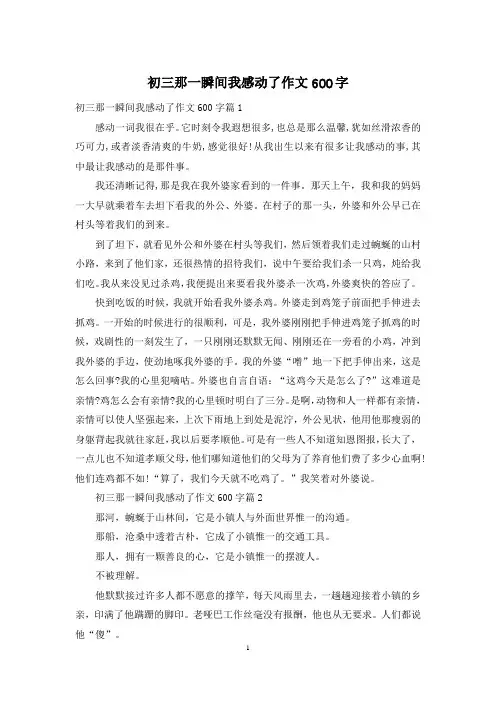 初三那一瞬间我感动了作文600字