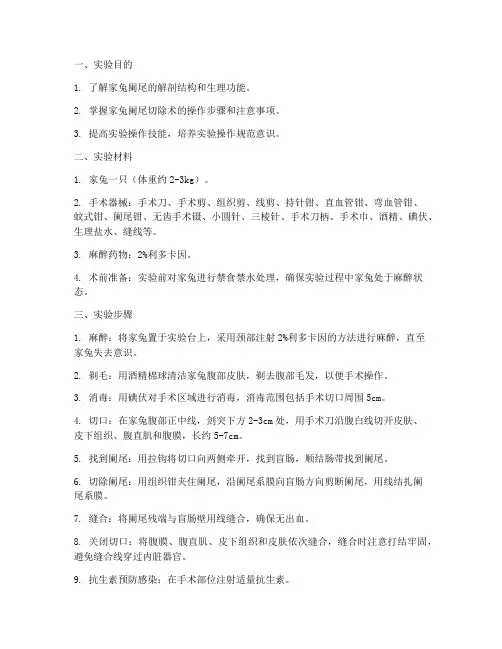 家兔阑尾切除术实验报告