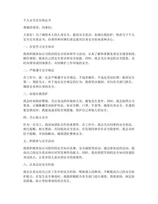 个人安全自负保证书