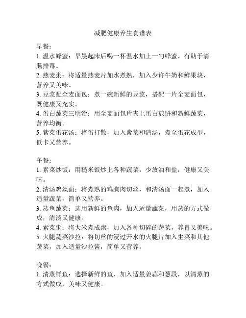 减肥健康养生食谱表