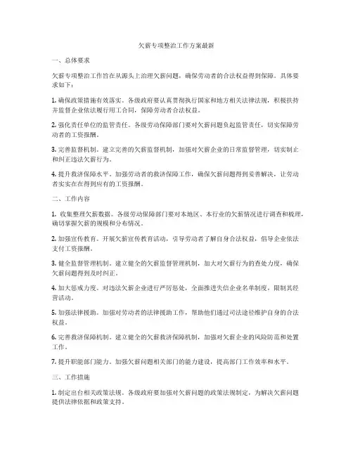 欠薪专项整治工作方案最新