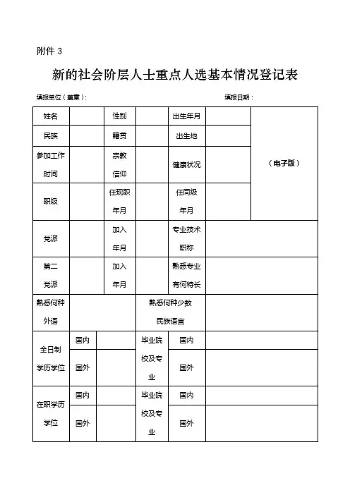 新的社会阶层人士基本情况登记表