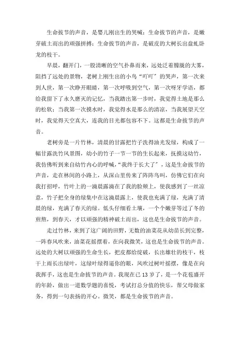 倾听生命拨节的声音初二作文精选