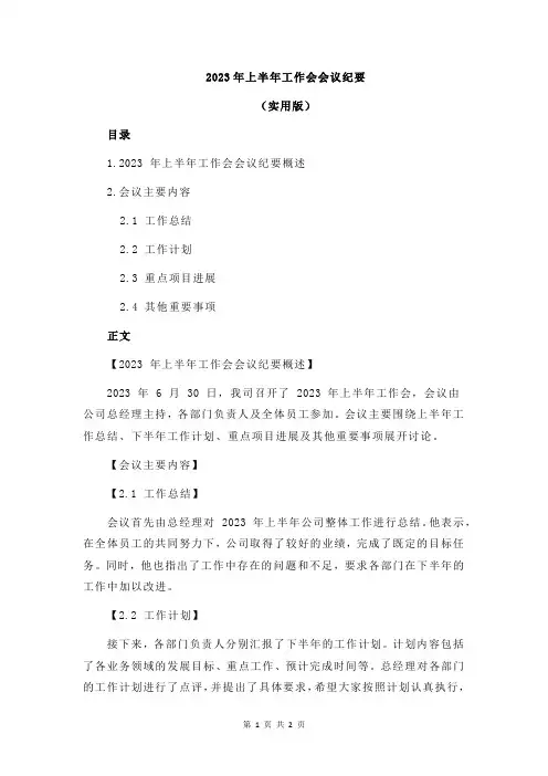 2023年上半年工作会会议纪要