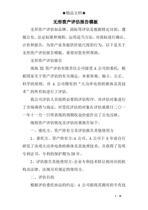 无形资产评估报告模板
