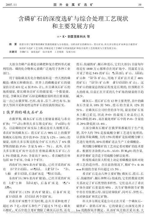含磷矿石的深度选矿与综合处理工艺现状和主要发展方向.