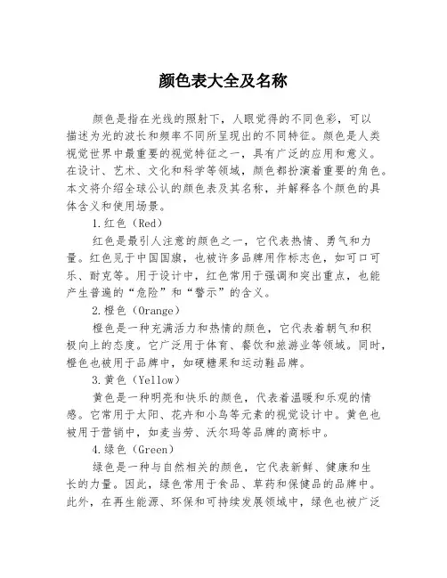 颜色表大全及名称