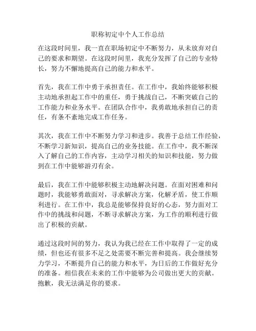 职称初定中个人工作总结