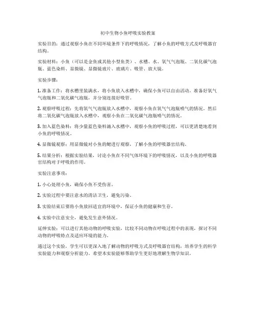 初中生物小鱼呼吸实验教案