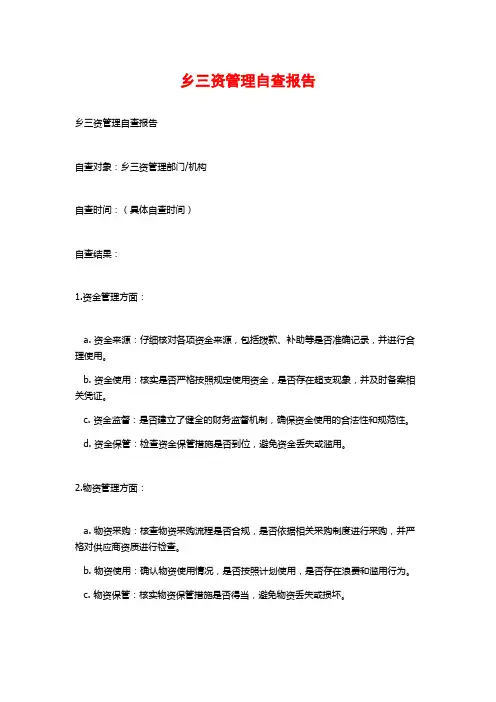乡三资管理自查报告