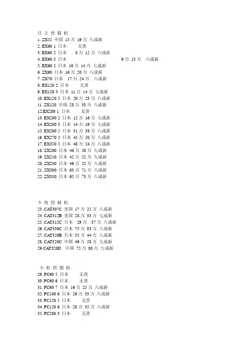 挖掘机价格表