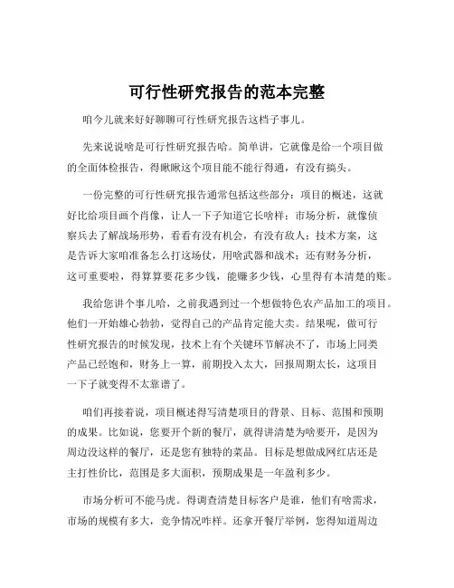 可行性研究报告的范本完整