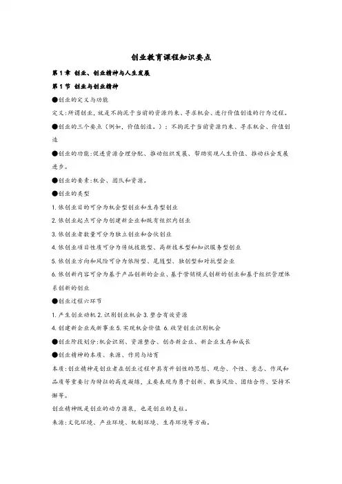 创业教育课程知识要点