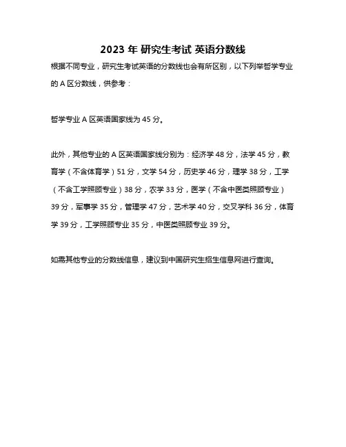 2023年 研究生考试 英语分数线