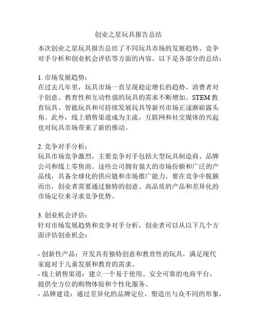 创业之星玩具报告总结