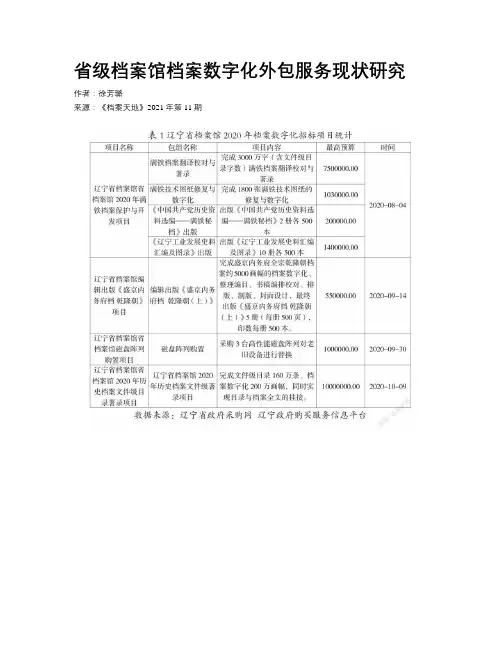 省级档案馆档案数字化外包服务现状研究
