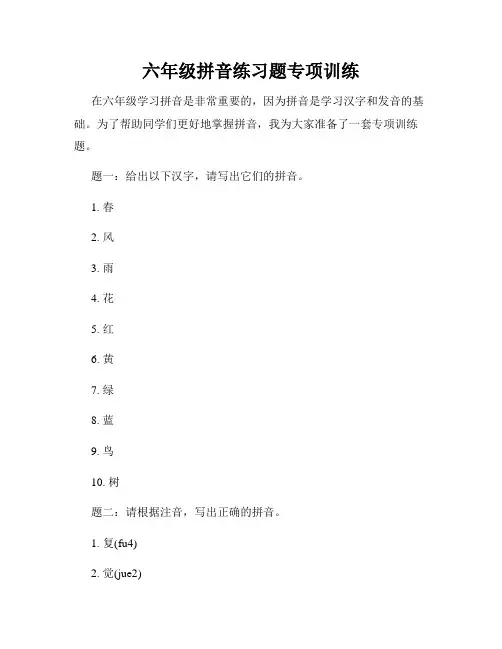 六年级拼音练习题专项训练